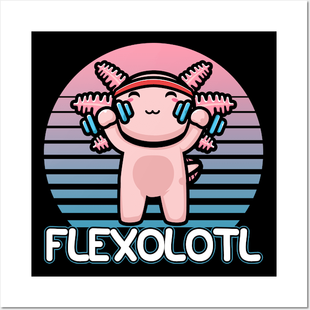 Kawaii Axolotl Weight Lifting Funny Workout Gym Flexolotl Gift Wall Art by Alex21